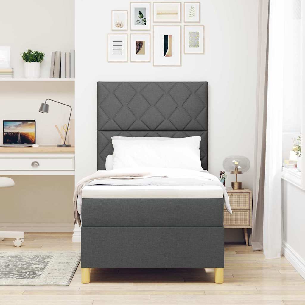 Box spring seng med hovedgærde Mørkegrå 90 x 190 cm Stof