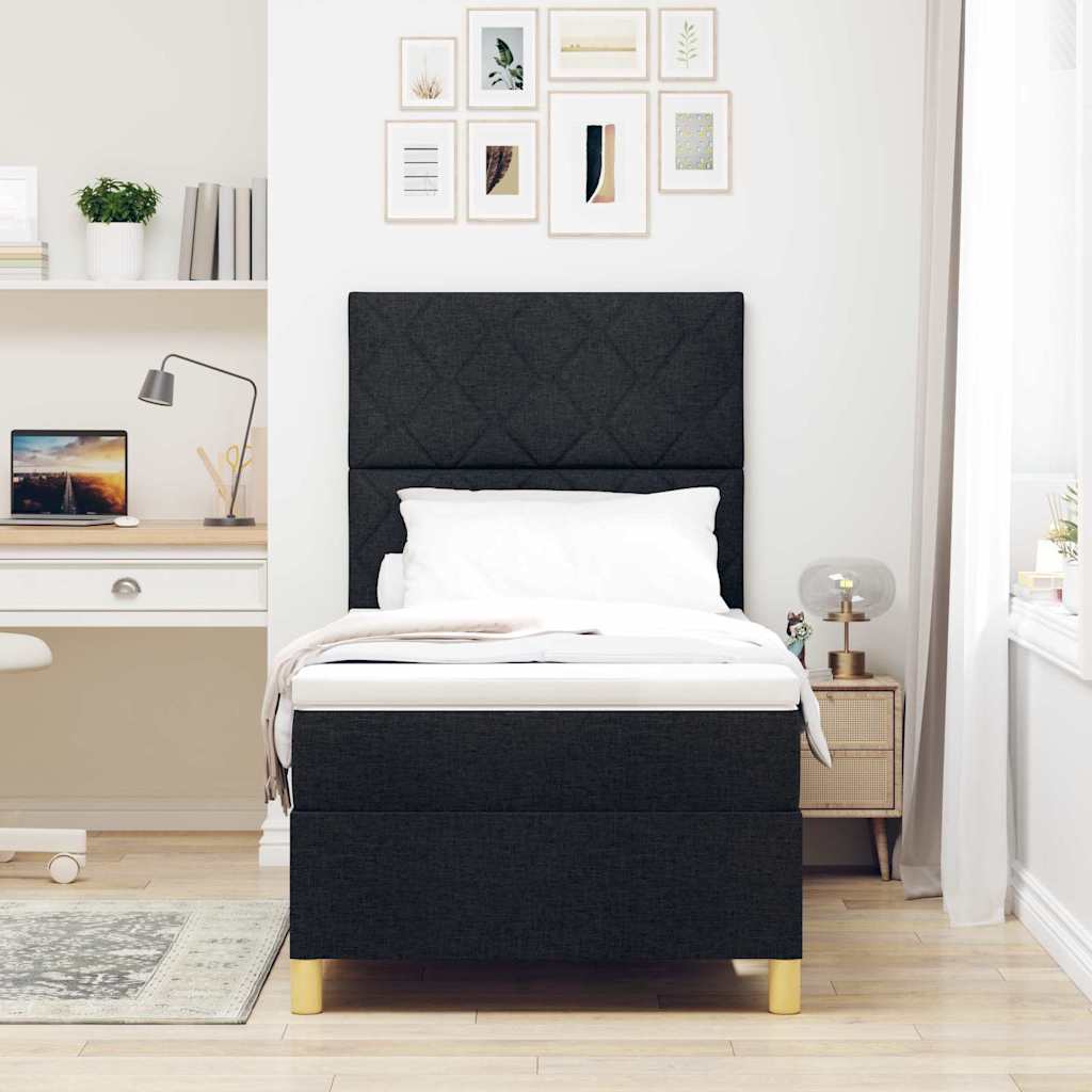 Box spring seng med hovedgærde Sort 90 x 190 cm Stof