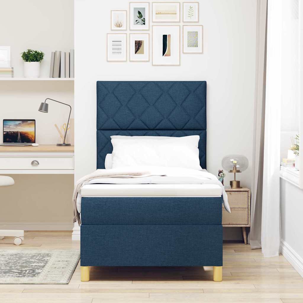 Box spring seng med hovedgærde Blå 90 x 190 cm Stof