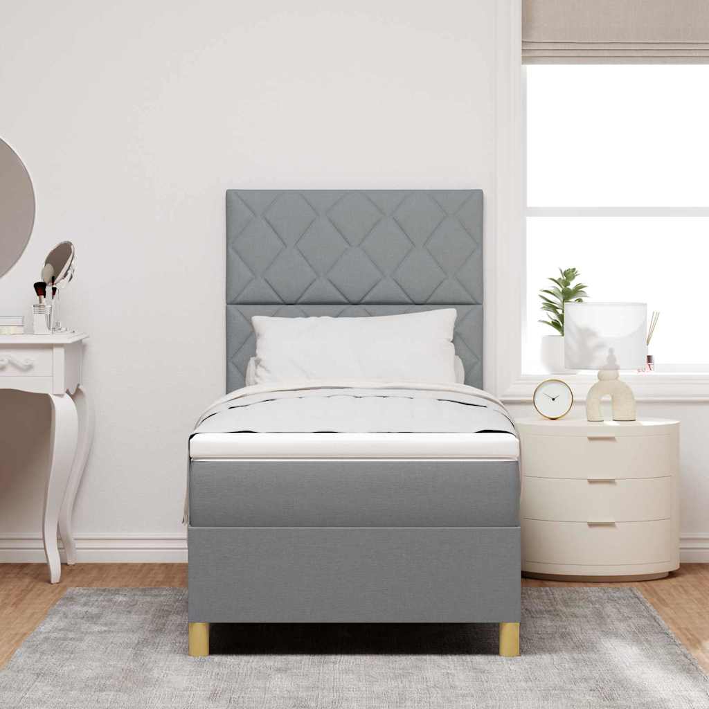 Box spring seng med hovedgærde Lysegrå 90 x 200 cm Stof