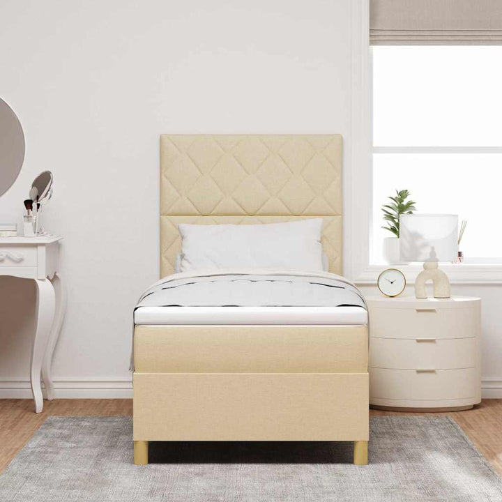 Box spring seng med hovedgærde Creme 90 x 200 cm Stof