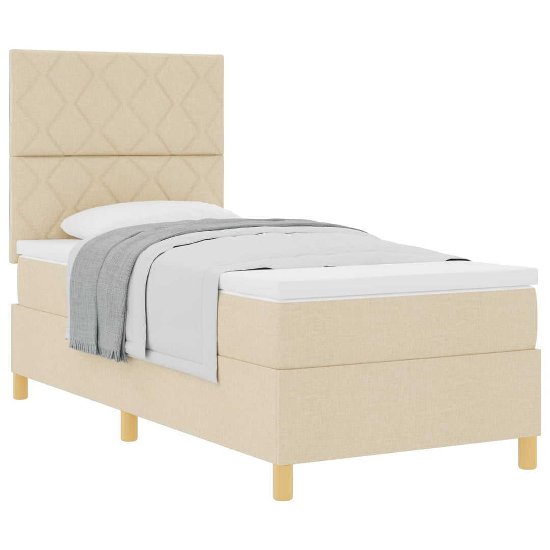 Box spring seng med hovedgærde Creme 90 x 200 cm Stof