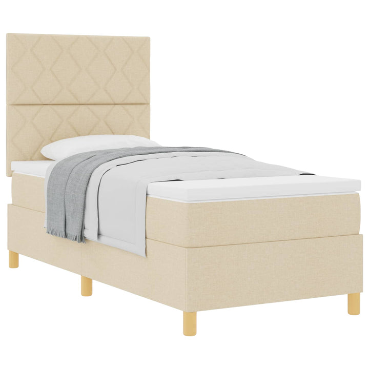 Box spring seng med hovedgærde Creme 90 x 200 cm Stof