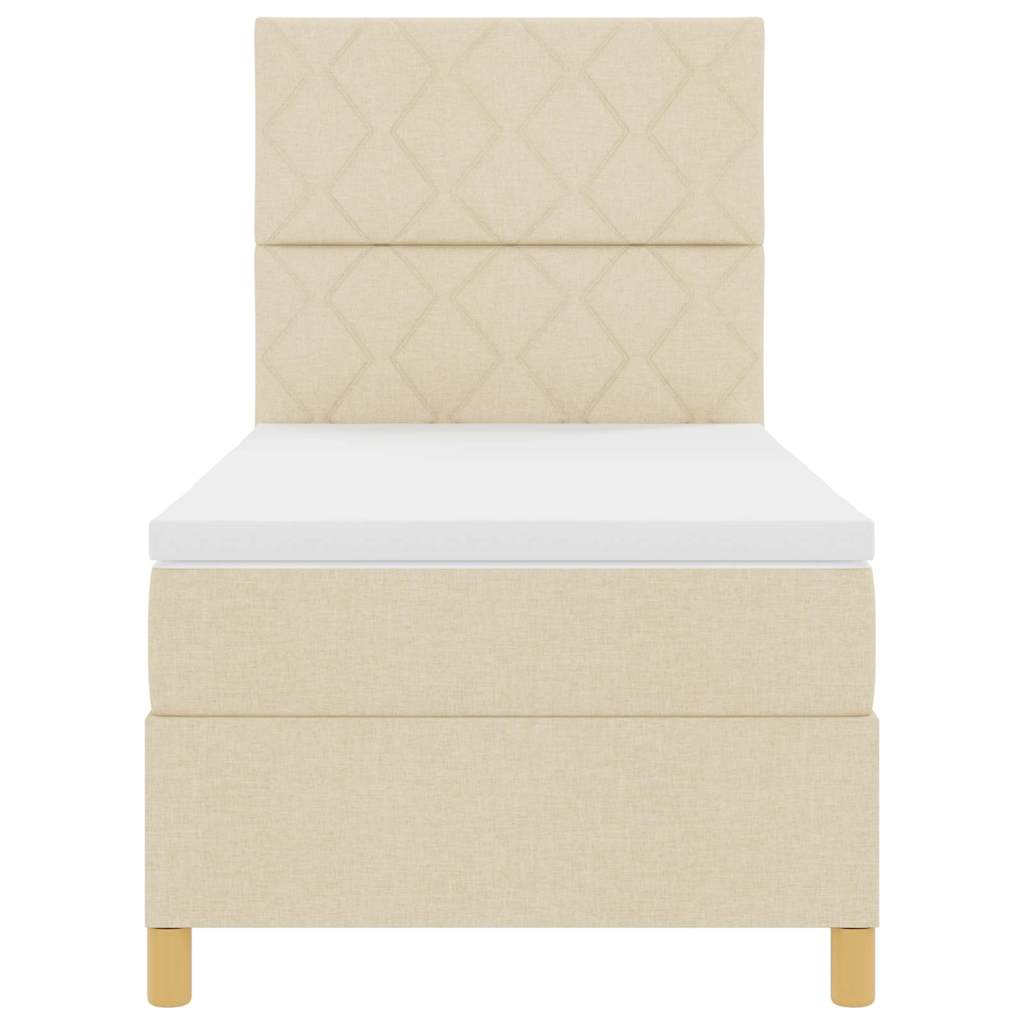 Box spring seng med hovedgærde Creme 90 x 200 cm Stof