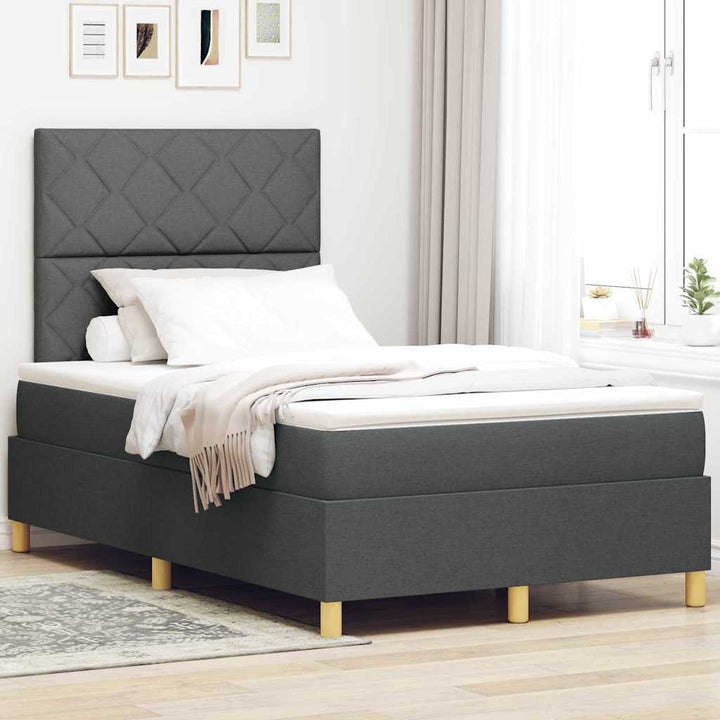 Box spring seng med hovedgærde Mørkegrå 120 x 190 cm Stof