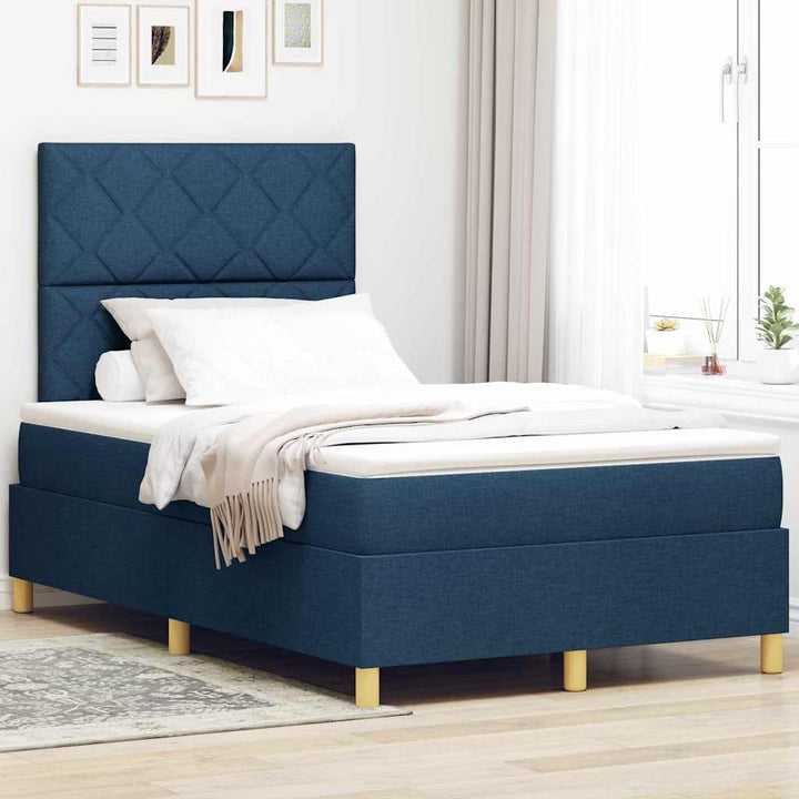 Box spring seng med madras med hovedgærde Blå 120 x 190 cm Stof