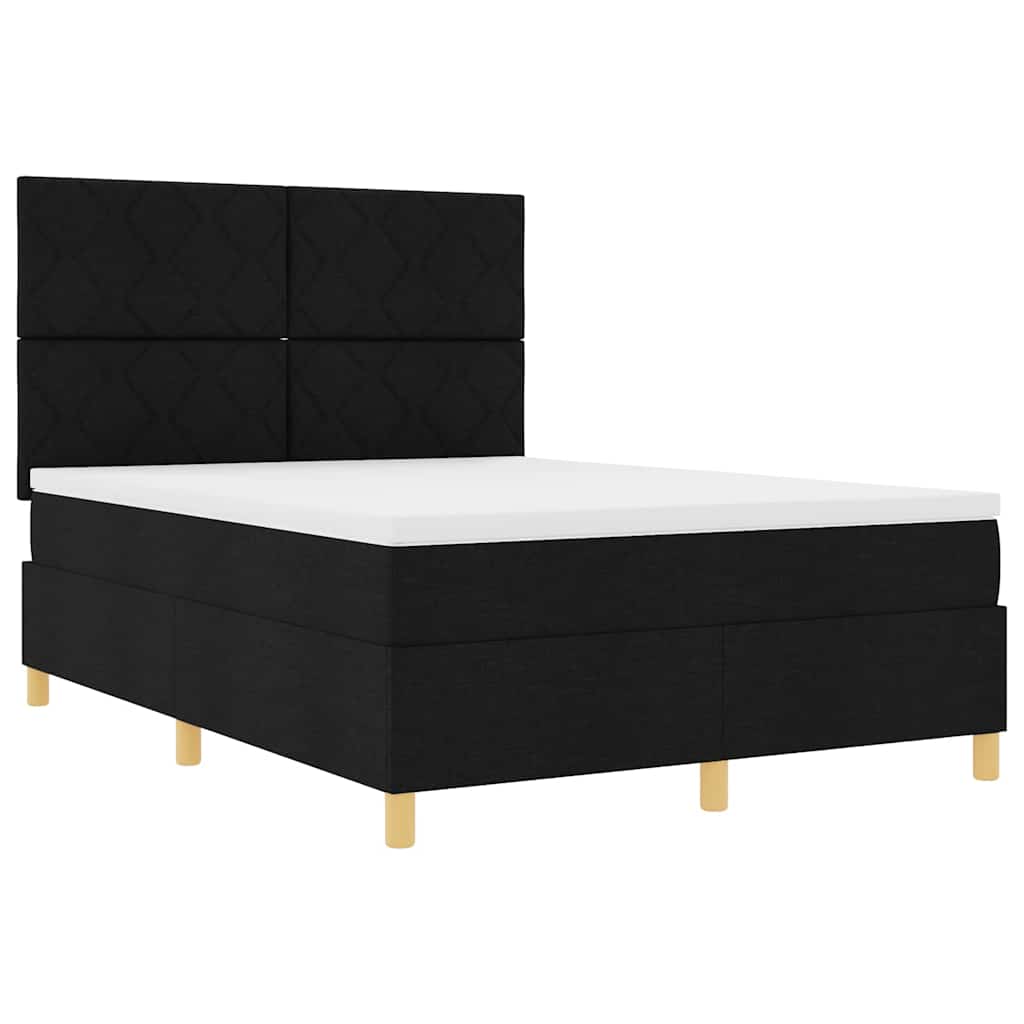 Box spring seng med hovedgærde Sort 140 x 190 cm Stof