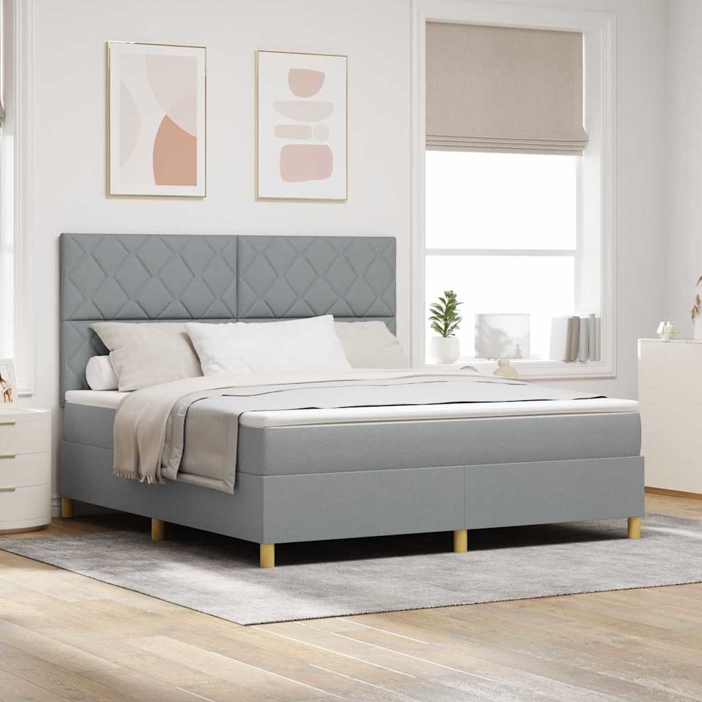 Box spring seng med hovedgærde Lysegrå 180 x 200 cm Stof