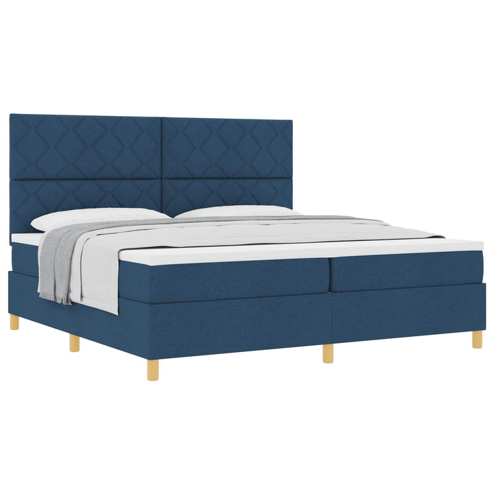 Box spring seng med madras med hovedgærde Blå 200 x 200 cm Stof
