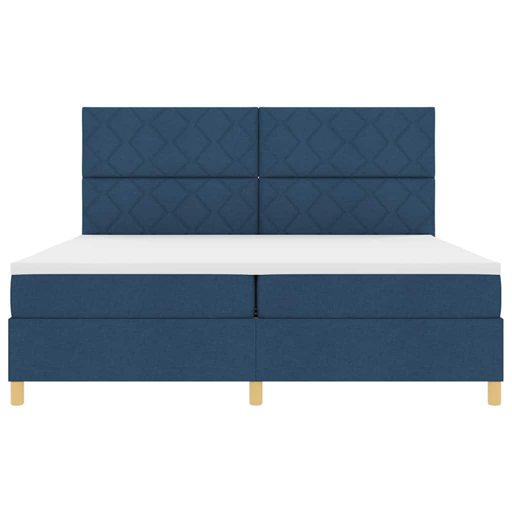 Box spring seng med madras med hovedgærde Blå 200 x 200 cm Stof