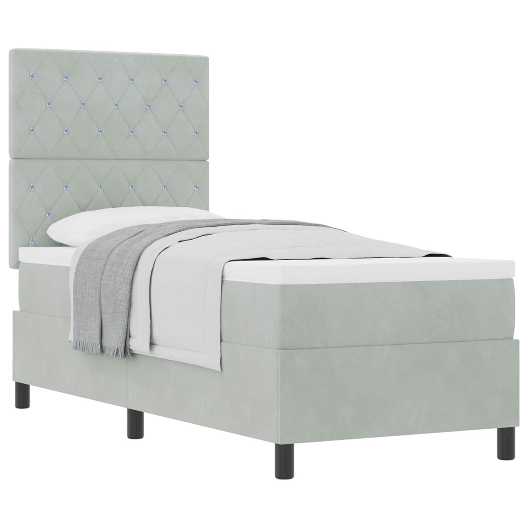 Box spring seng med madras Lysegrå 80 x 200 cm Fløjl