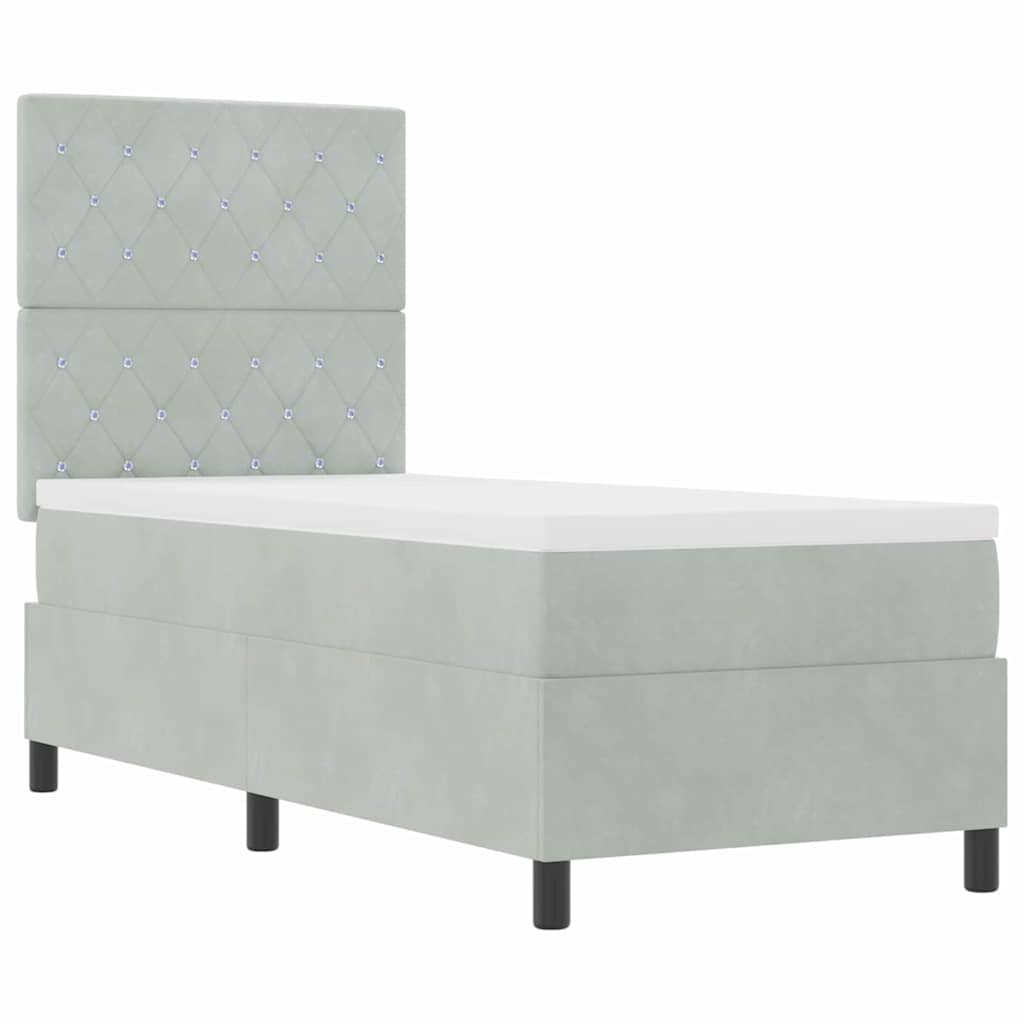 Box spring seng med madras Lysegrå 80 x 200 cm Fløjl
