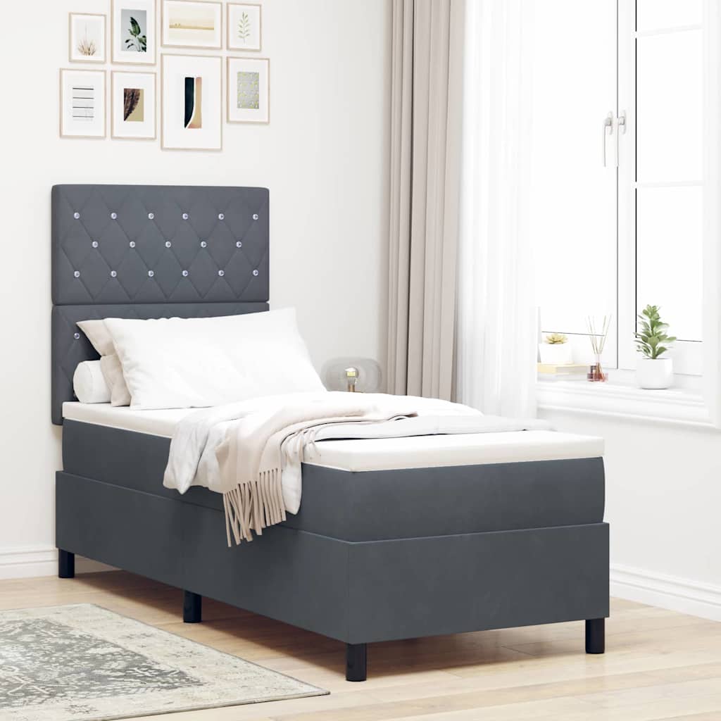 Box spring seng med madras Mørkegrå 80 x 200 cm Fløjl