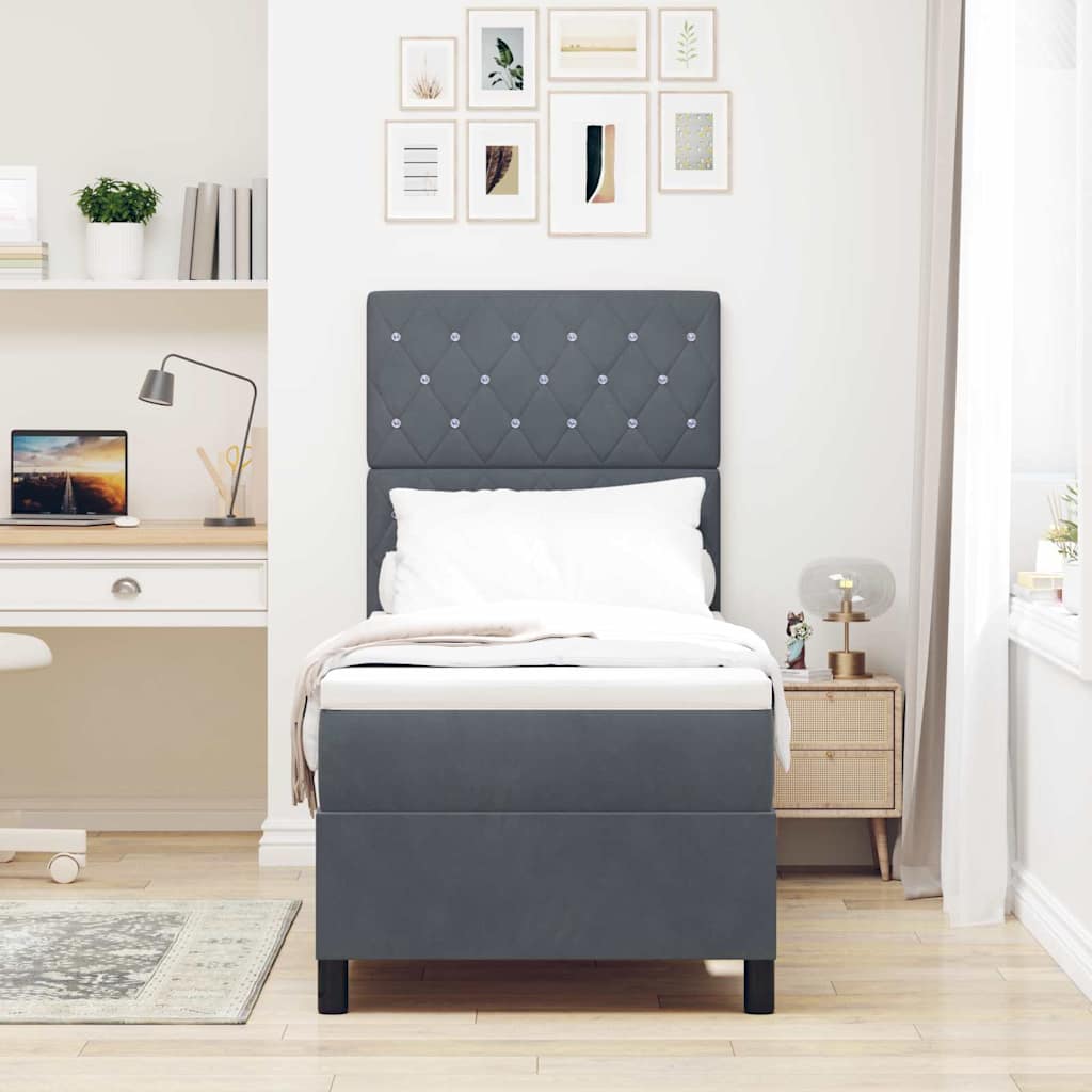 Box spring seng med madras Mørkegrå 80 x 200 cm Fløjl