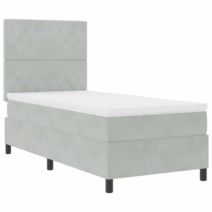 Box spring seng med madras Lysegrå 90 x 190 cm Fløjl