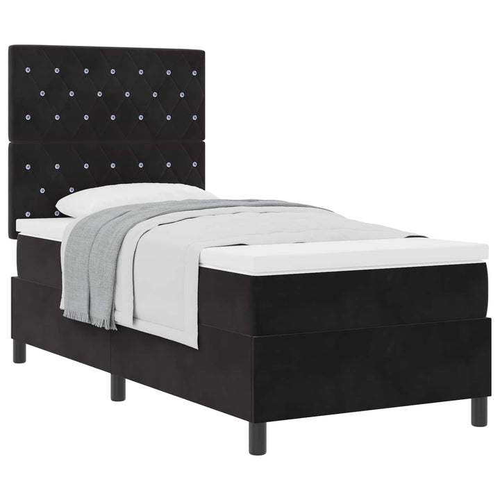 Box spring seng med madras Sort 90 x 190 cm Fløjl