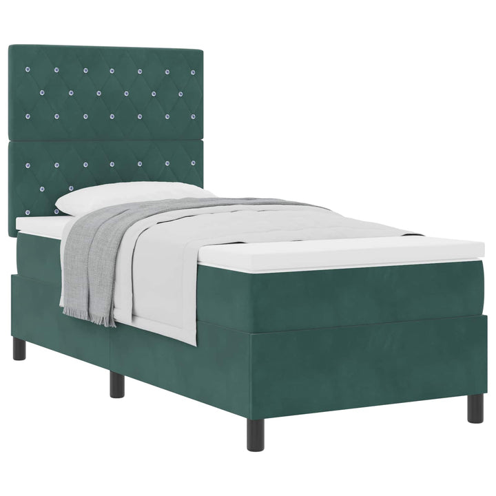 Box spring seng med madras Mørkegrøn 90 x 190 cm Fløjl