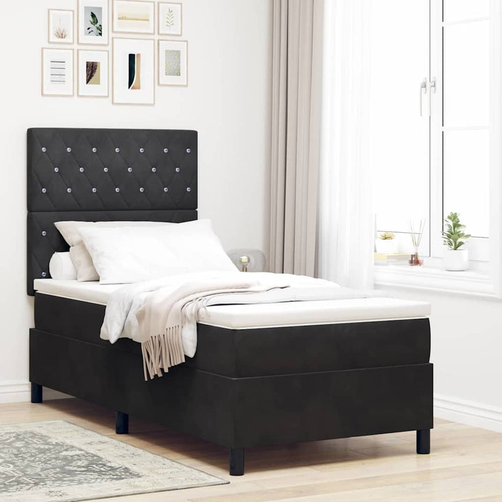 Box spring seng med madras Sort 100 x 200 cm Fløjl