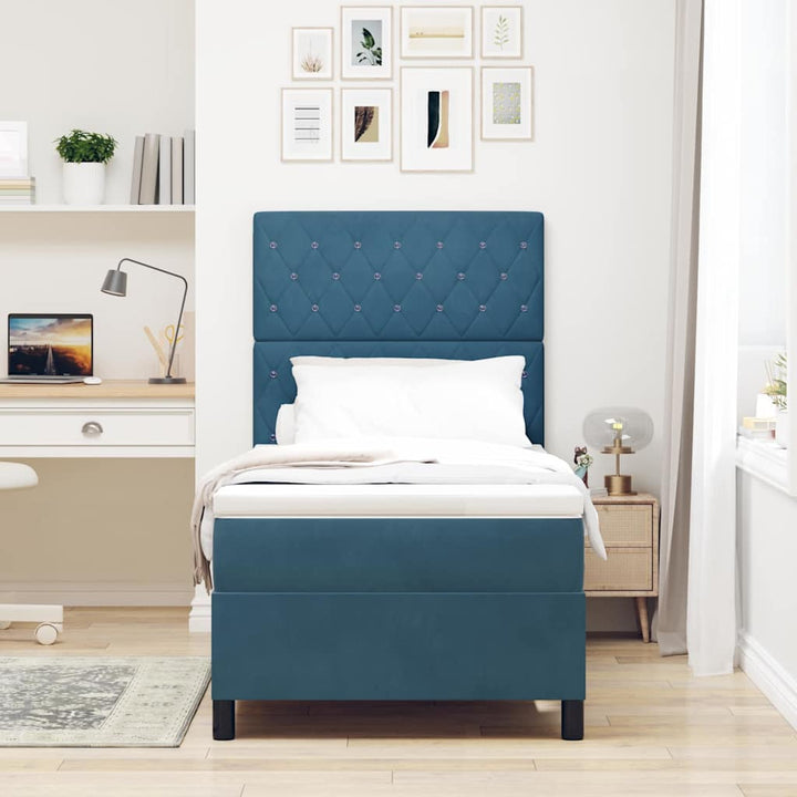 Box spring seng med madras Mørk blå 100 x 200 cm Fløjl
