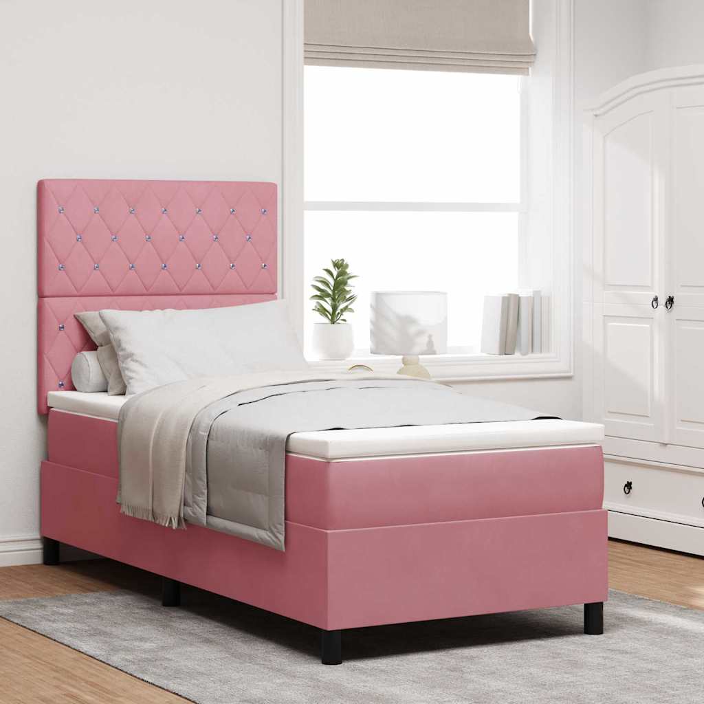 Box spring seng med madras Lyserød 100 x 200 cm Fløjl