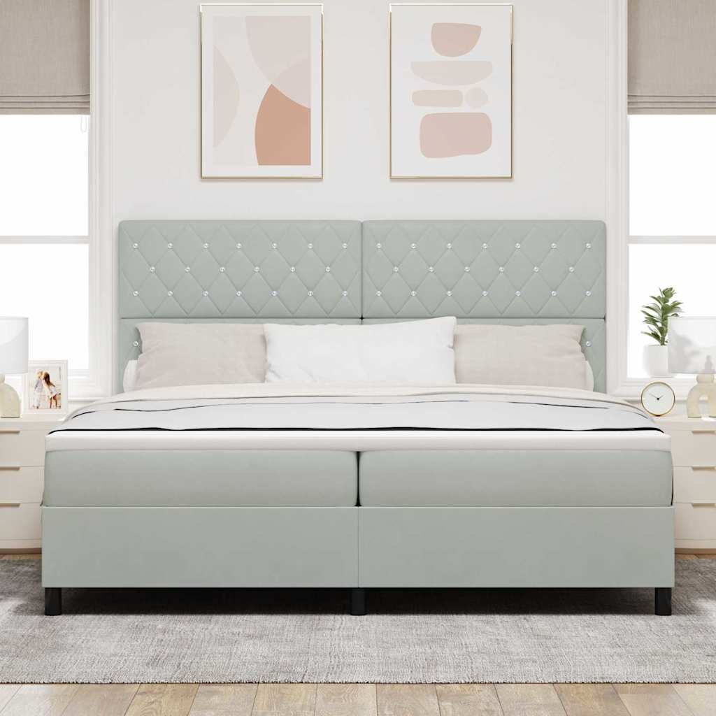 Box spring seng med madras Lysegrå 200 x 200 cm Fløjl