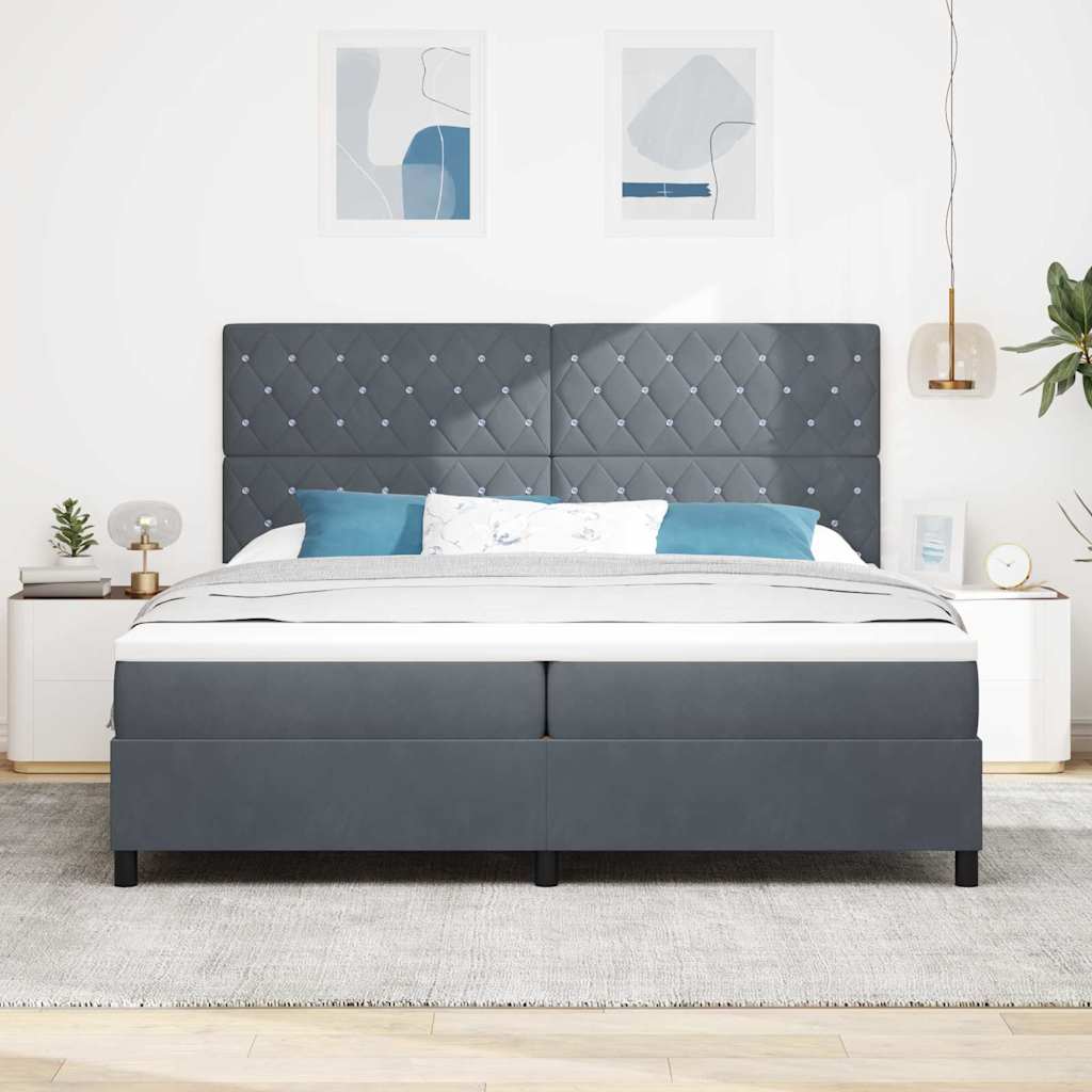 Box spring seng med madras Mørkegrå 200 x 200 cm Fløjl