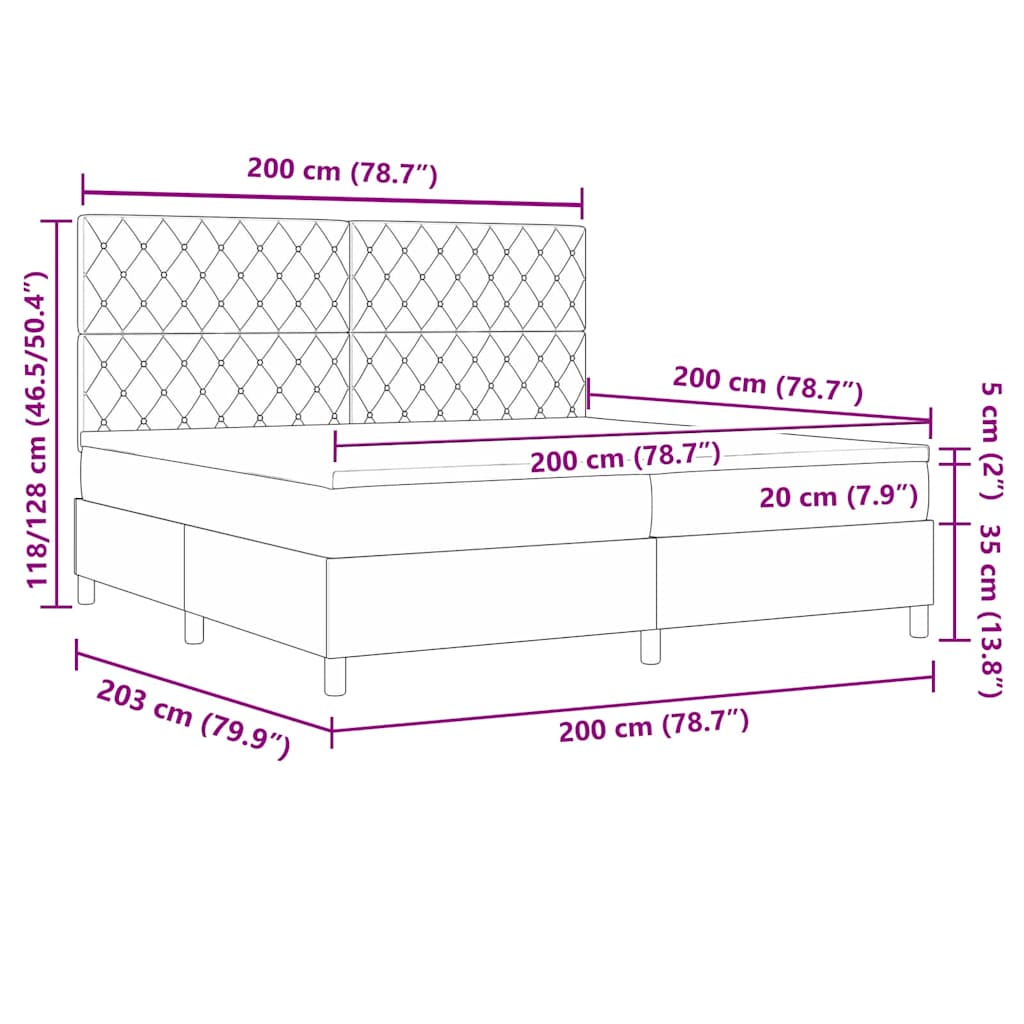 Box spring seng med madras Mørkegrå 200 x 200 cm Fløjl