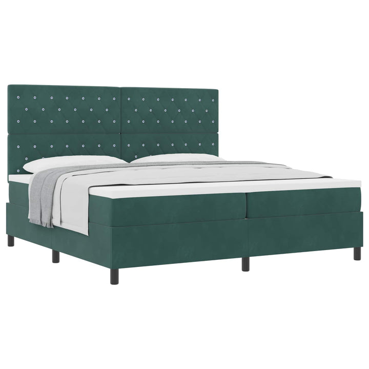 Box spring seng med madras Mørkegrøn 200 x 200 cm Fløjl