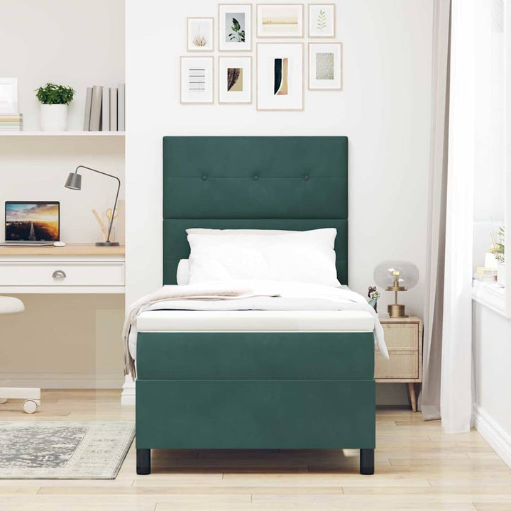 Box spring seng med madras Mørkegrøn 90 x 190 cm Fløjl