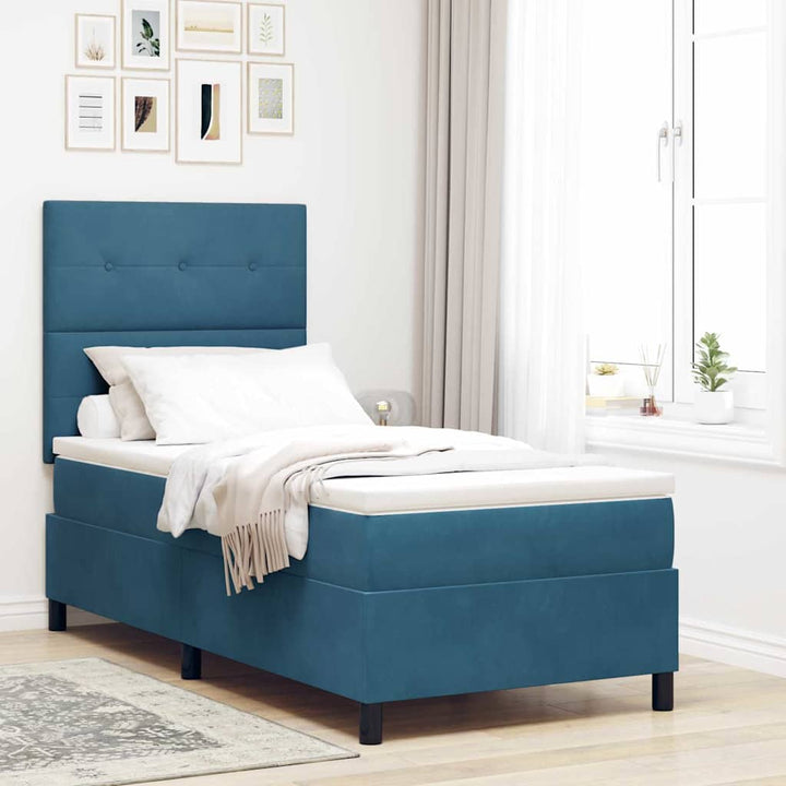 Box spring seng med madras Mørk blå 90 x 190 cm Fløjl