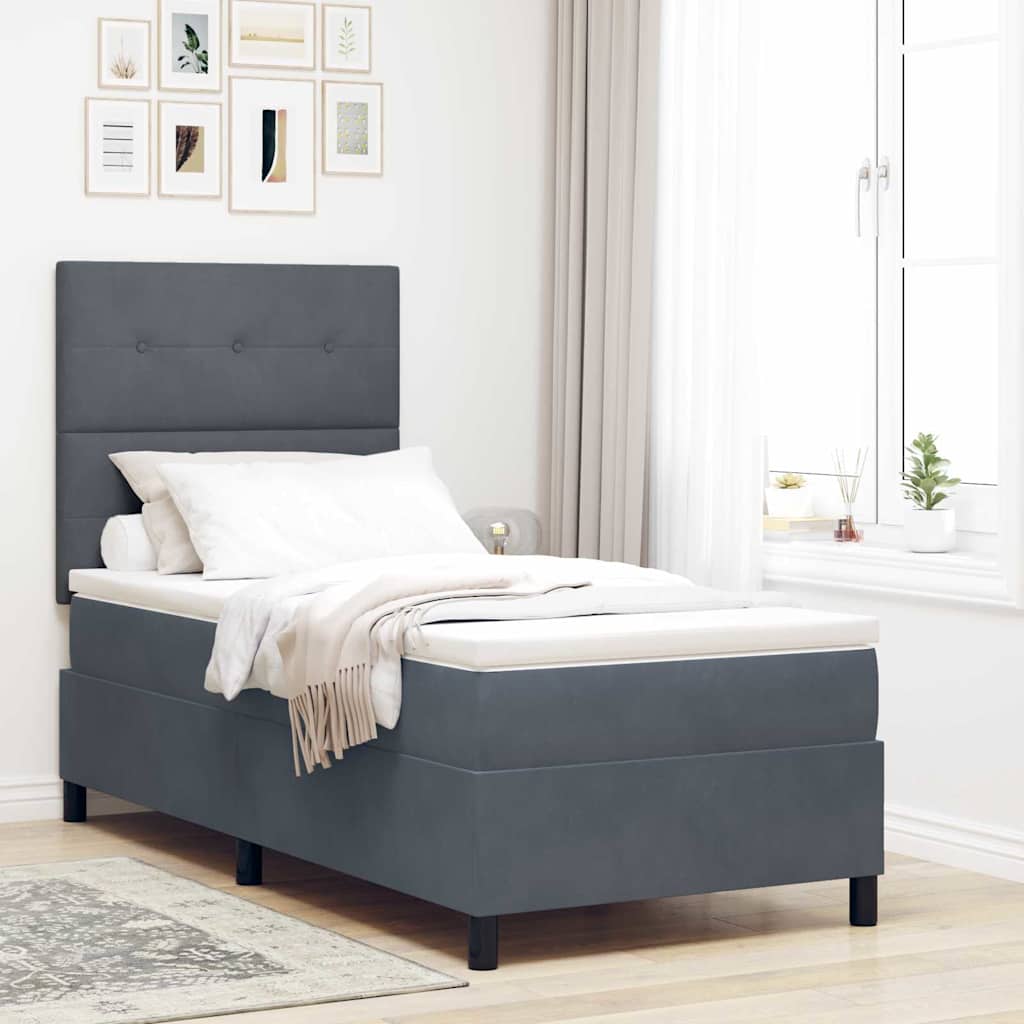 Box spring seng med hovedgærde Mørkegrå 90 x 200 cm Fløjl