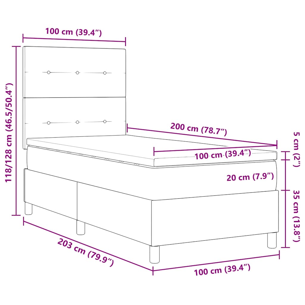Box spring seng med madras Lysegrå 100 x 200 cm Fløjl