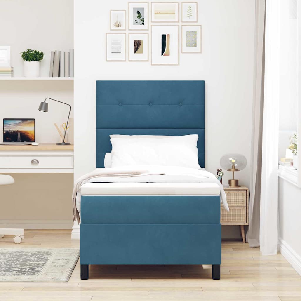 Box spring seng med madras Mørk blå 100 x 200 cm Fløjl