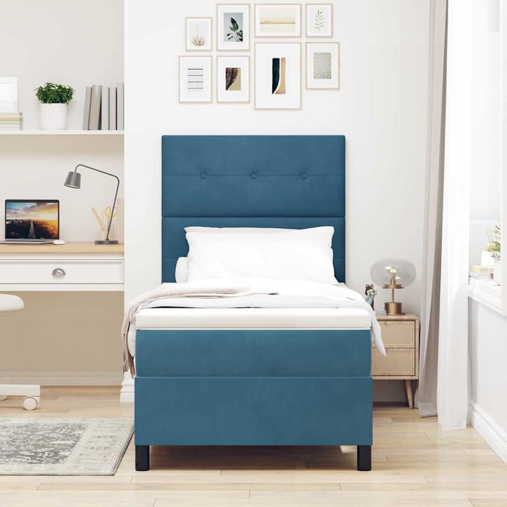 Box spring seng med madras Mørk blå 100 x 200 cm Fløjl