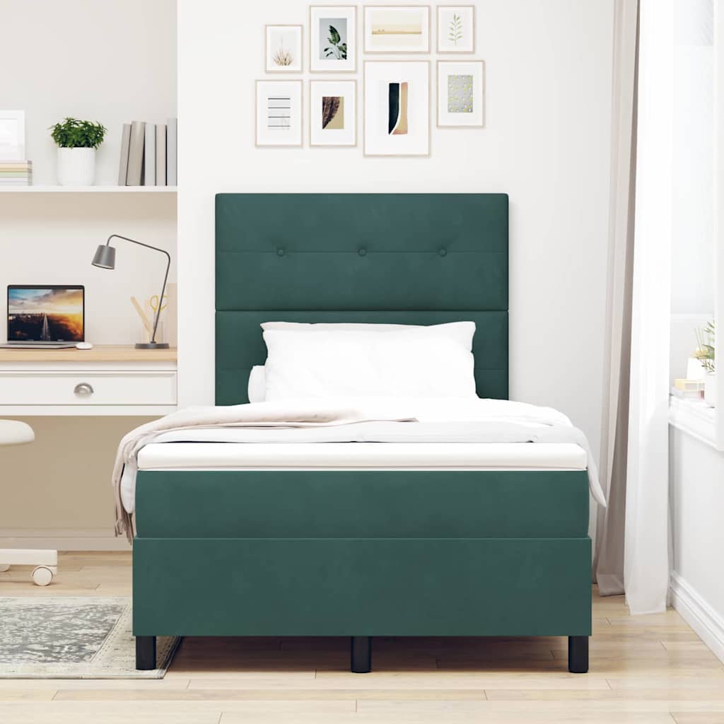 Box spring seng med madras Mørkegrøn 120 x 190 cm Fløjl