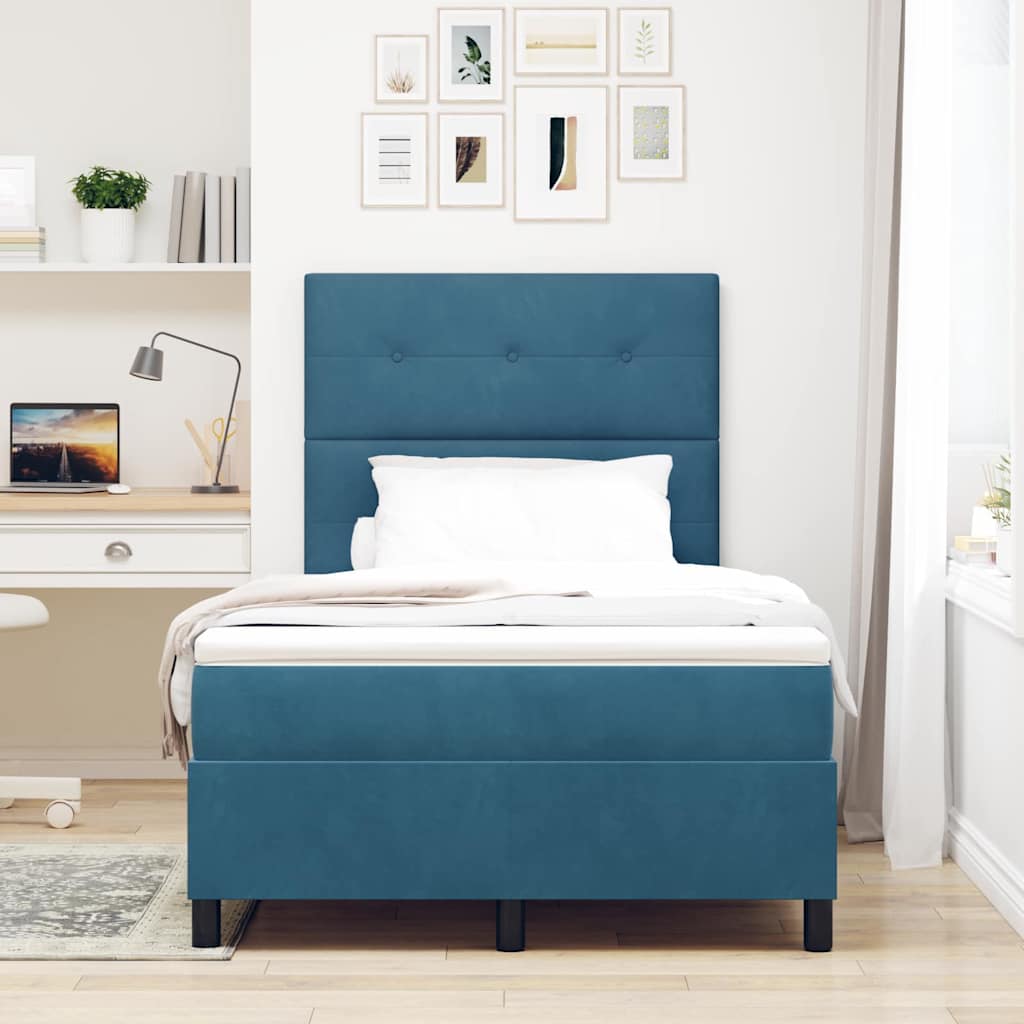 Box spring seng med madras Mørk blå 120 x 190 cm Fløjl