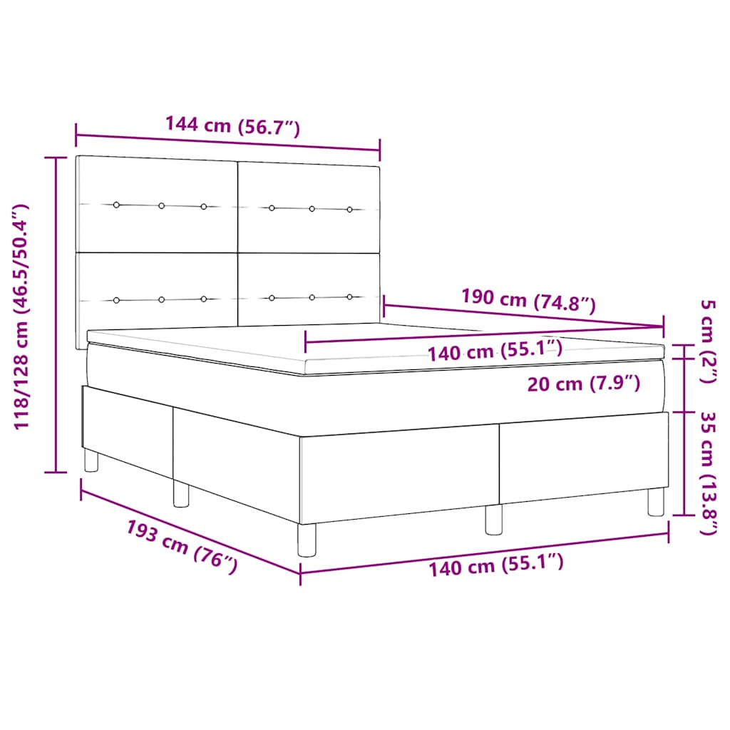 Box spring seng med madras Lysegrå 140 x 190 cm Fløjl