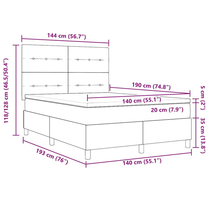 Box spring seng med madras Lysegrå 140 x 190 cm Fløjl
