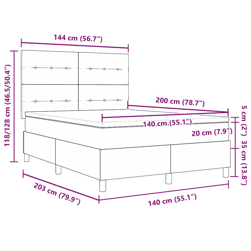 Box spring seng med madras Lysegrå 140 x 200 cm Fløjl