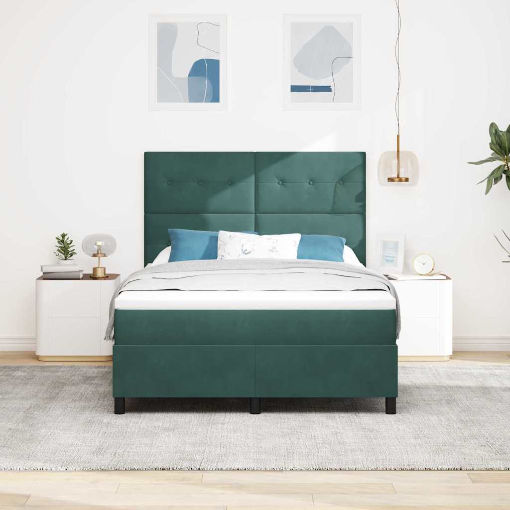 Box spring seng med madras Mørkegrøn 140 x 200 cm Fløjl