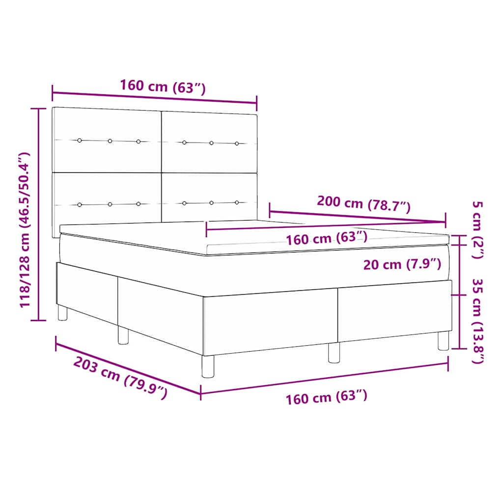 Box spring seng med hovedgærde Mørkegrøn 160 x 200 cm Fløjl