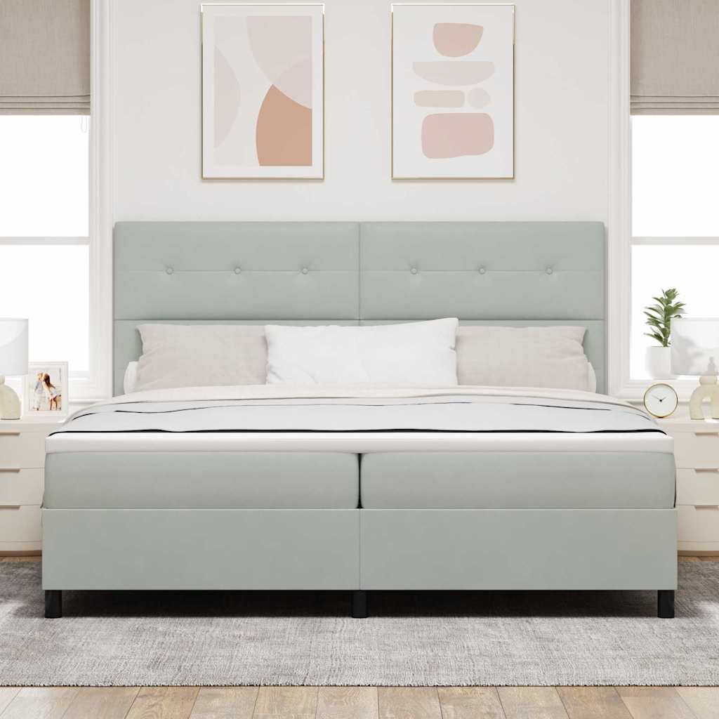 Box spring seng med madras Lysegrå 200 x 200 cm Fløjl