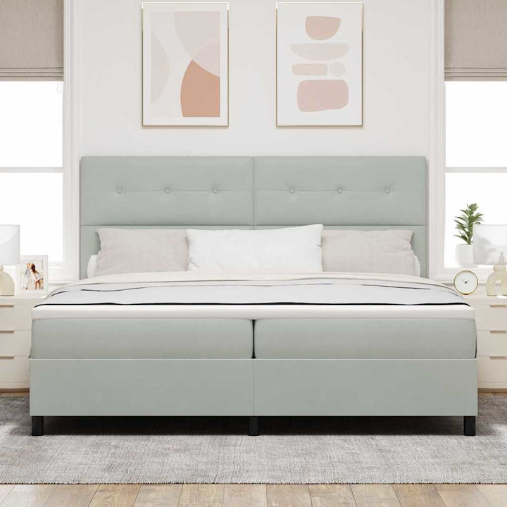Box spring seng med madras Lysegrå 200 x 200 cm Fløjl