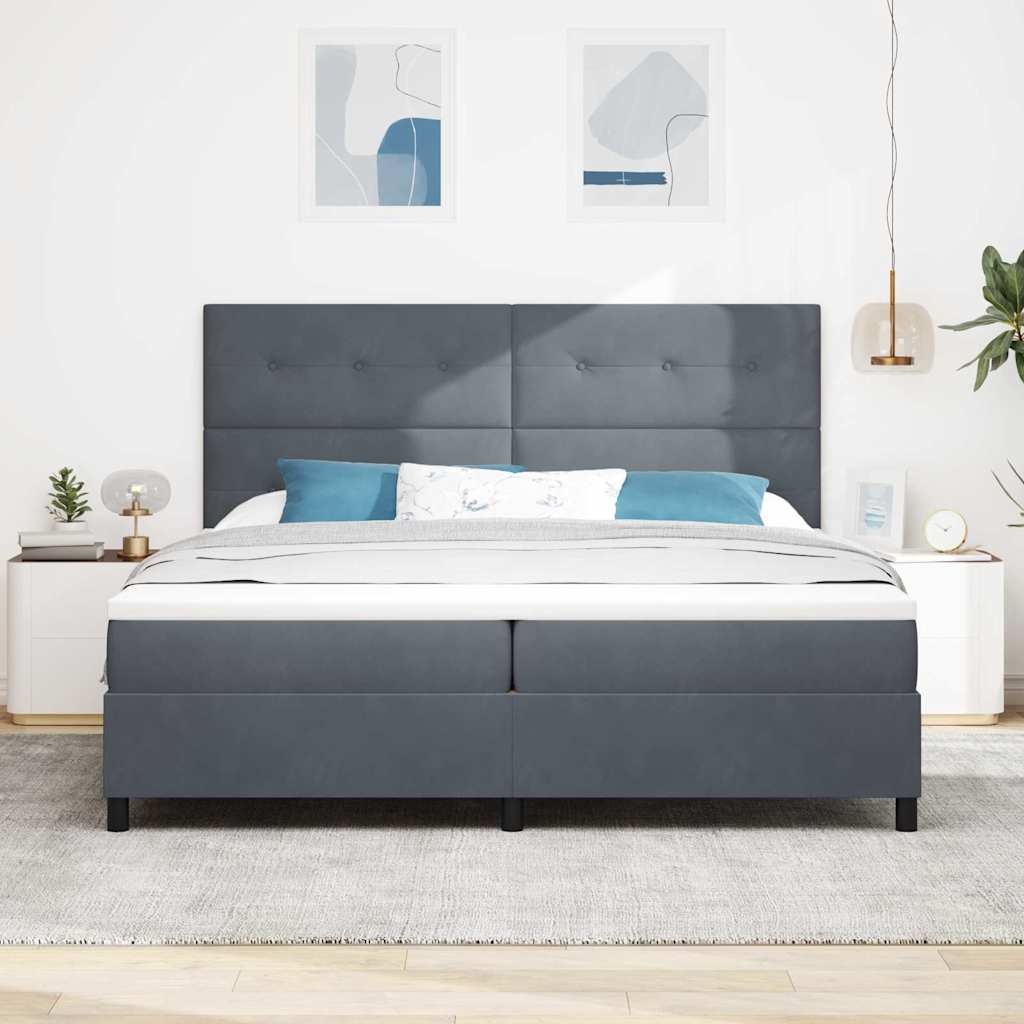 Box spring seng med madras Mørkegrå 200 x 200 cm Fløjl
