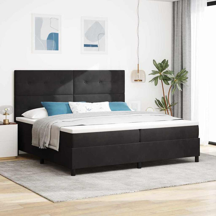 Box spring seng med madras Sort 200 x 200 cm Fløjl