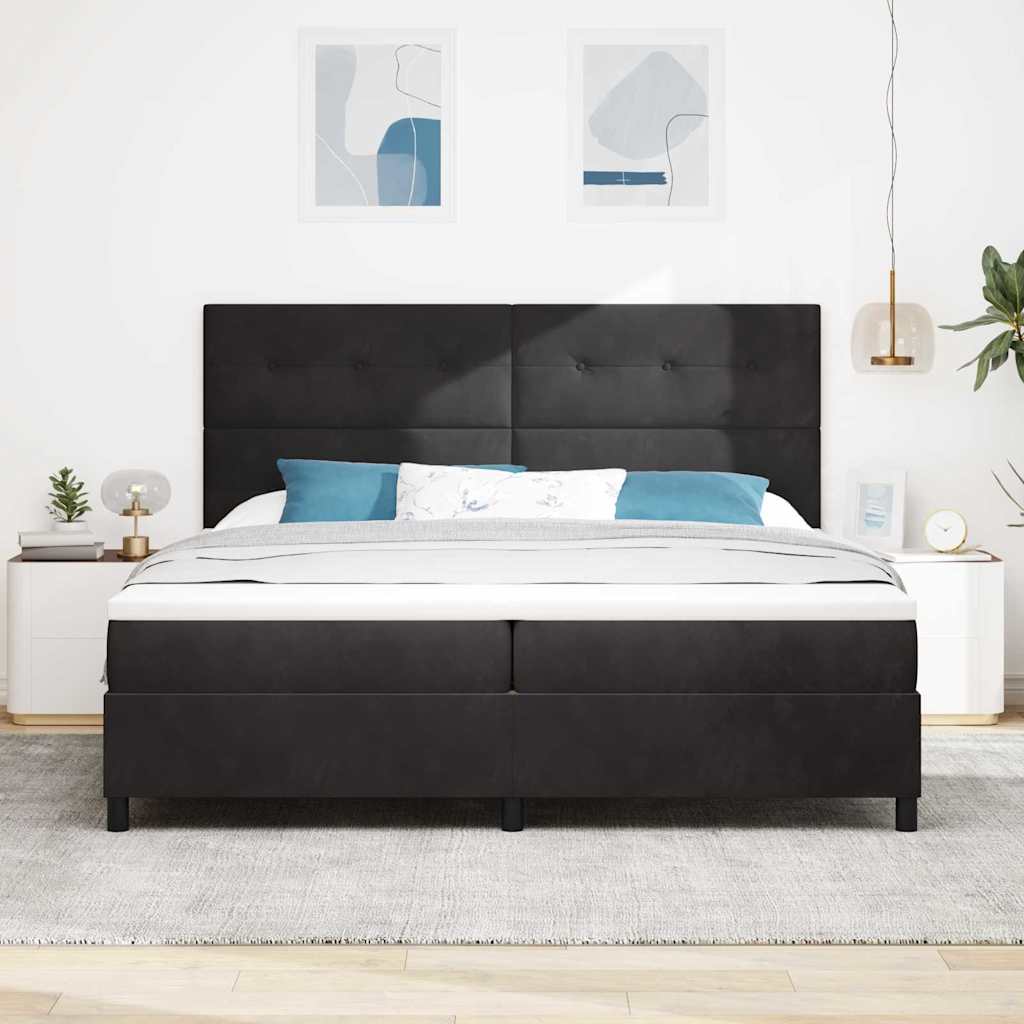 Box spring seng med madras Sort 200 x 200 cm Fløjl