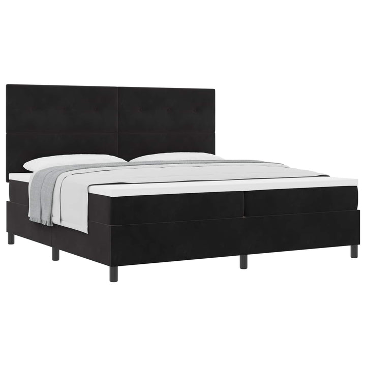 Box spring seng med madras Sort 200 x 200 cm Fløjl