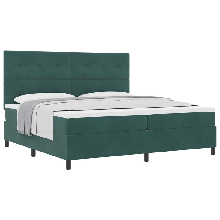 Box spring seng med madras Mørkegrøn 200 x 200 cm Fløjl