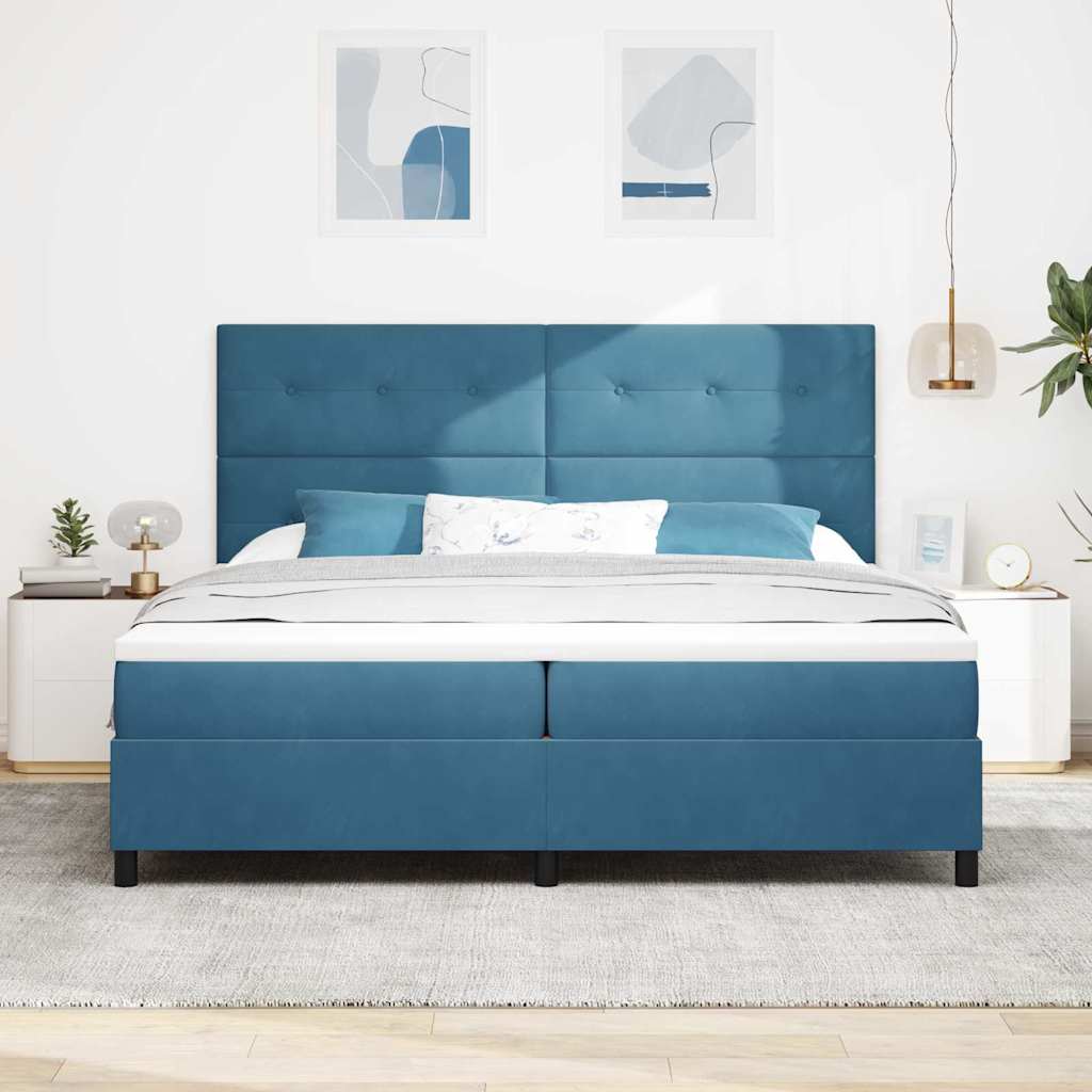 Box spring seng med madras Mørk blå 200 x 200 cm Fløjl
