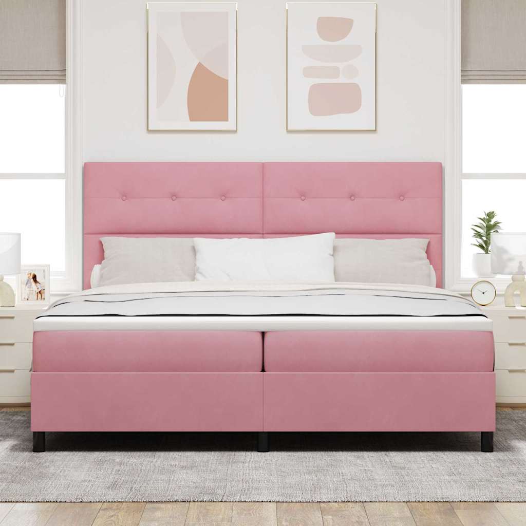 Box spring seng med madras Lyserød 200 x 200 cm Fløjl